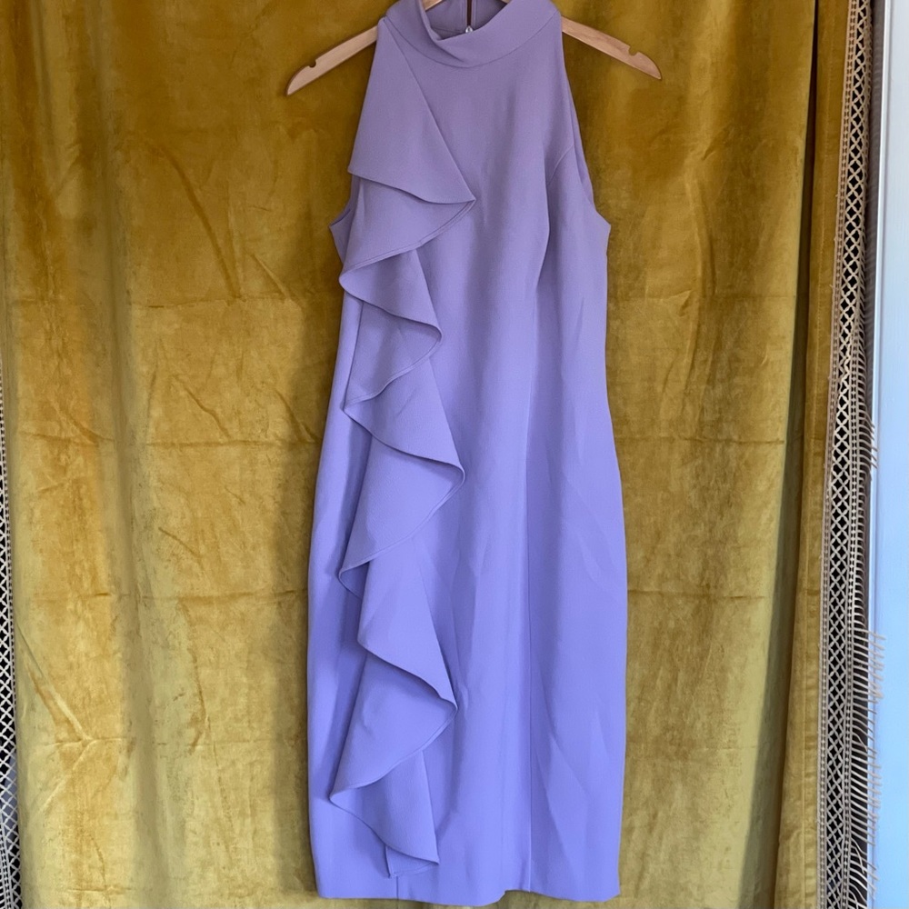 Eliza J semi-formal, cocktail dress. High neck, sleeveless. Ruffle. Lined. Sz 6